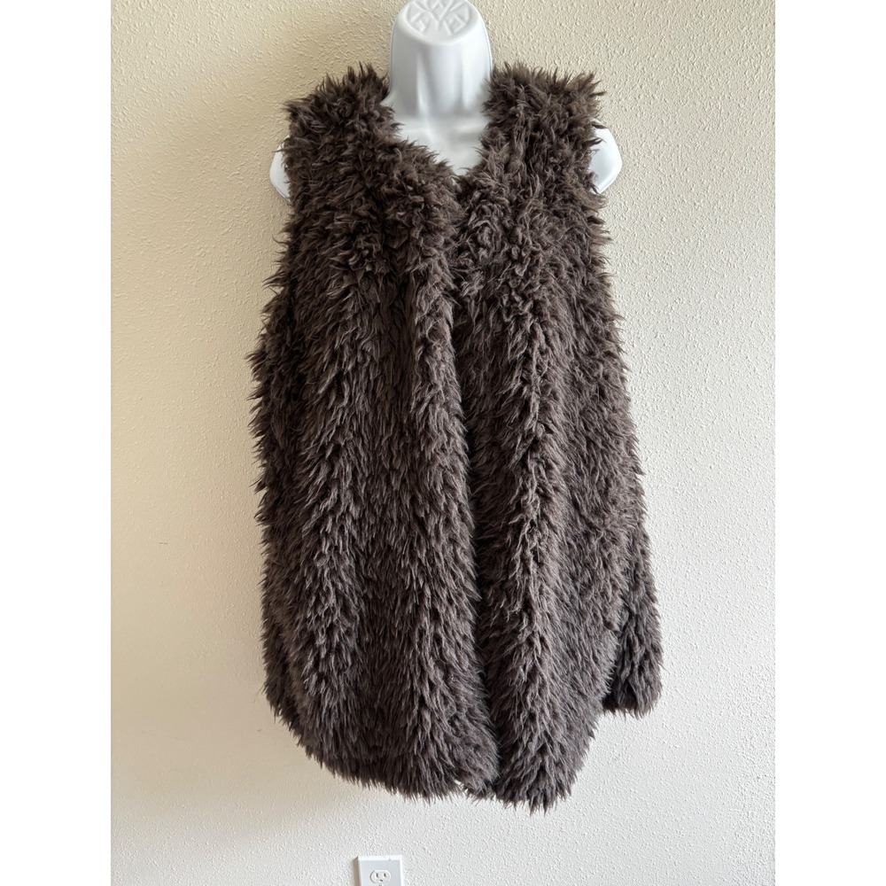NWT Uncle Frank Faux Fur Vest XL Brown Shaggy Boho Glam‎ Open Front